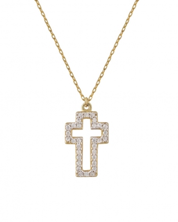 Χρυσός Γυναικείος Σταυρός με Αλυσίδα Κ9 (076005)
