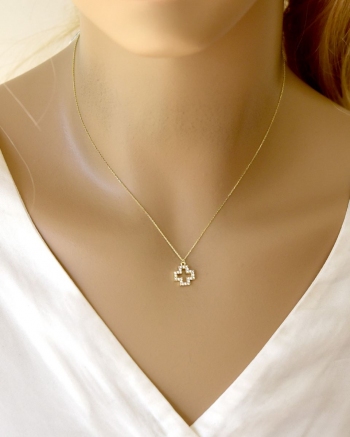Χρυσός Γυναικείος Σταυρός με Αλυσίδα Κ9 (076006)