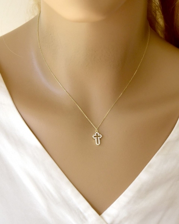 Χρυσός Γυναικείος Σταυρός με Αλυσίδα Κ9 (076007)